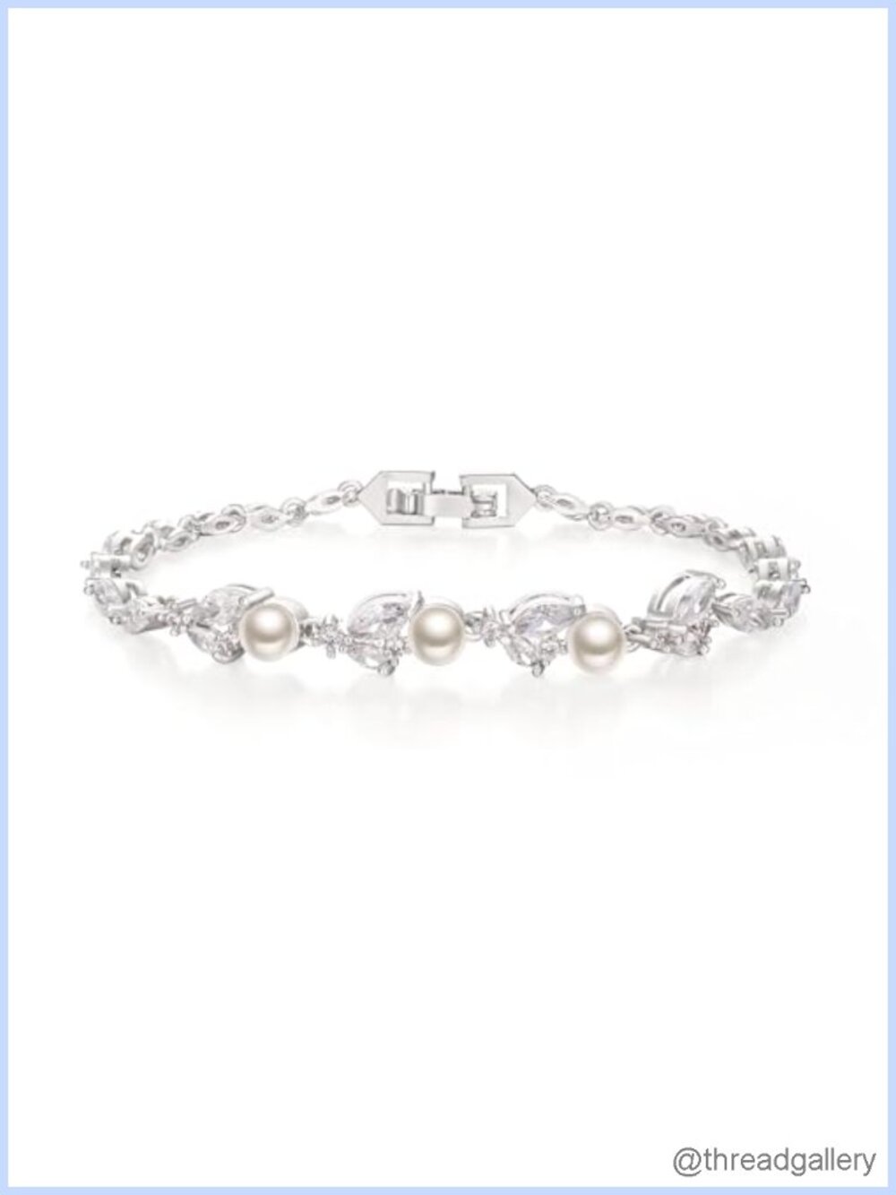 Simulated Pearl CZ Tennis Bracelet for Women Bride Wedding Silver Tone